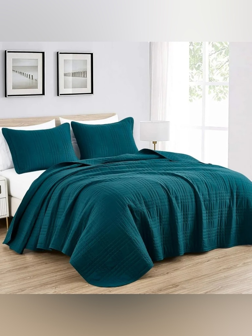 Teal queen 3 piece Quilted Bedspread Set - Teal Bedding